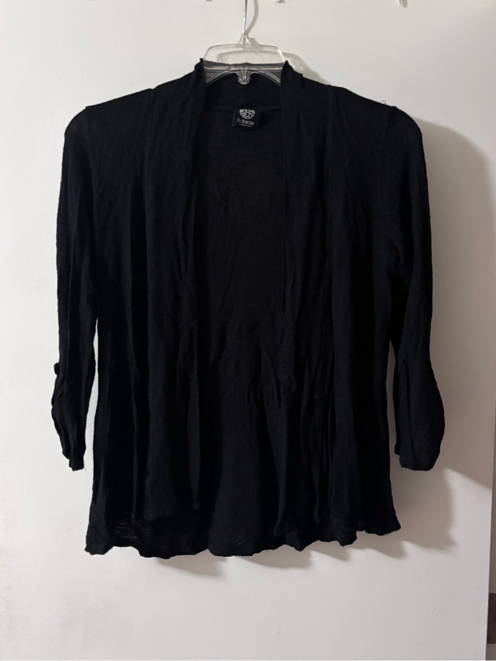 bobeau Black Open-Front Draped Cardigan